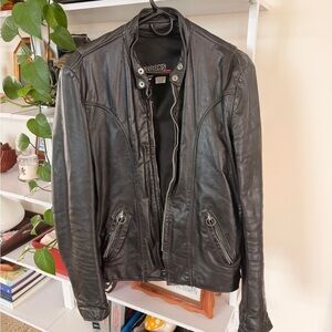 Brooks Black Leather Bomber Jacket